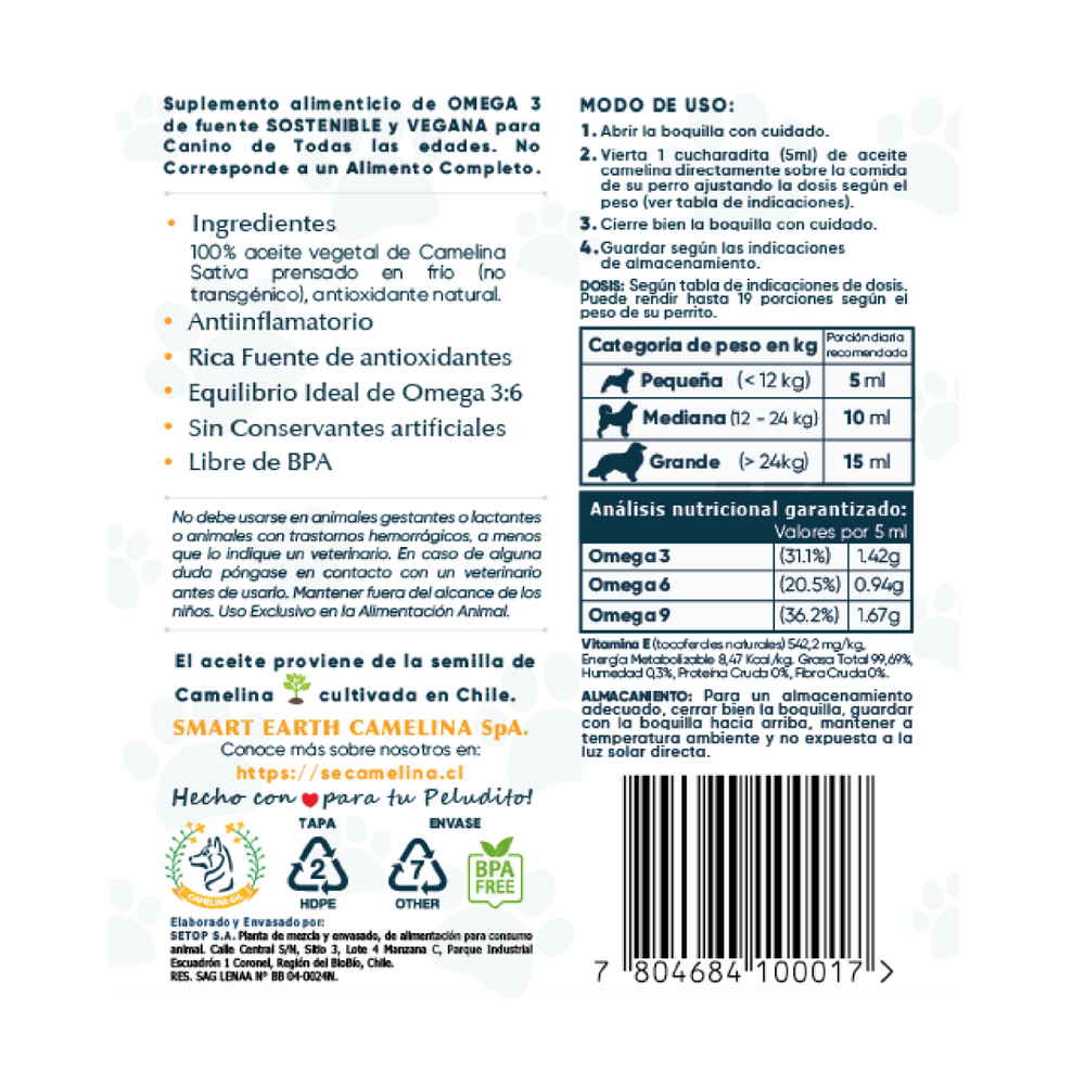
                  
                    Aceite de Camelina Omega 3 para Perros
                  
                