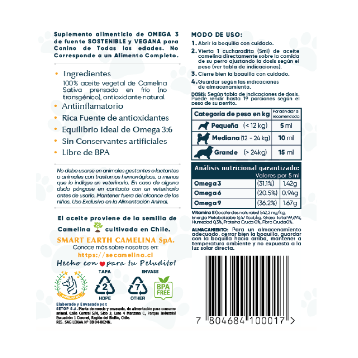 
                  
                    Aceite de Camelina Omega 3 para Perros
                  
                